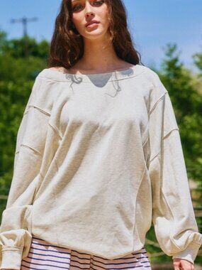 Reversible Twist-Front Washed Terry Sweatshirt Top